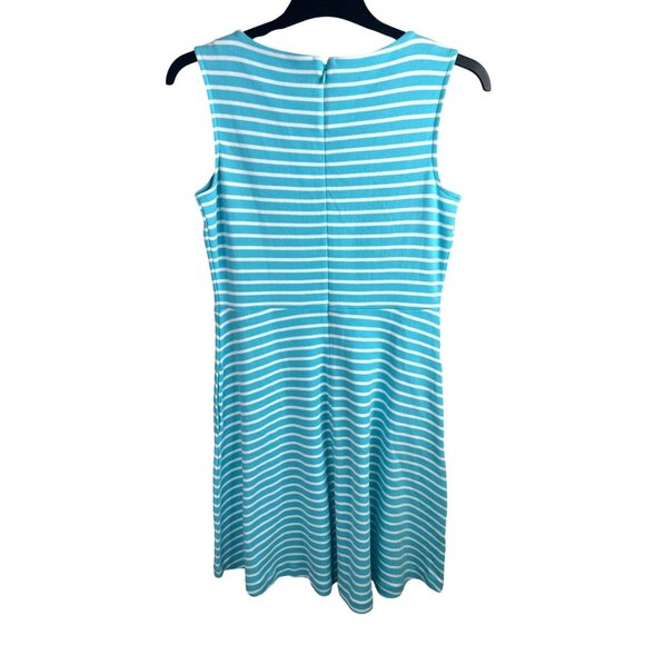 Talbots Edie Knit Fit & Flare Stripe Sleeveless Dress Turquoise & White Medium - Picture 4 of 15